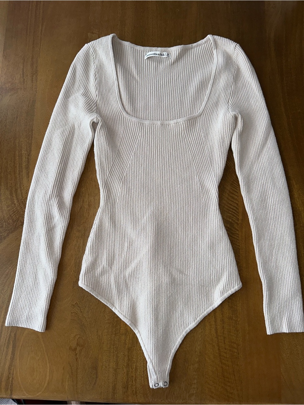Long Sleeve Knit Bodysuit in Light Beige - Abercrombie & Fitch